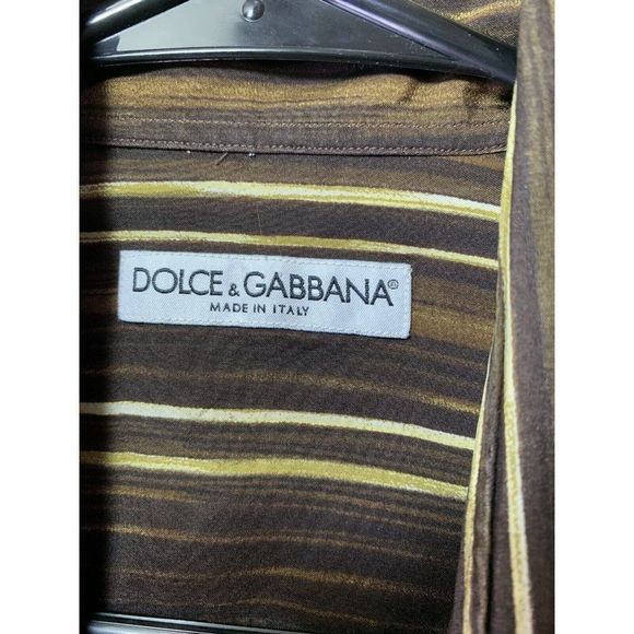 Mens Dolce & Gabbana Shirt Medium Italy Stripe Vintage Half Button Placket  1636 - Picture 5 of 9
